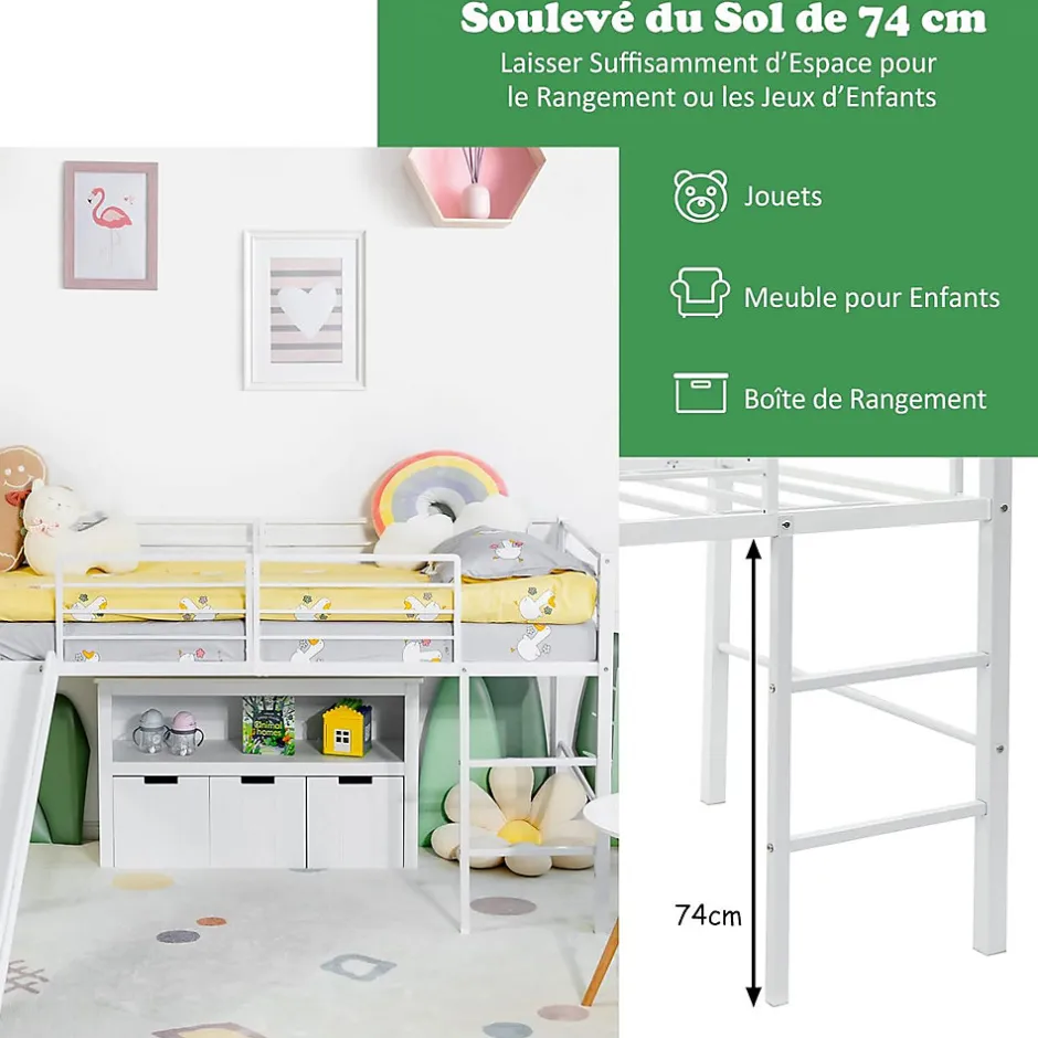 Enfant Giantex Lit Superpose avec Echelle et Toboggan Amovible Cadre de Lit pour Enfant avec Cloture de Securite