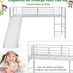 Enfant Giantex Lit Superpose avec Echelle et Toboggan Amovible Cadre de Lit pour Enfant avec Cloture de Securite