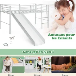 Enfant Giantex Lit Superpose avec Echelle et Toboggan Amovible Cadre de Lit pour Enfant avec Cloture de Securite