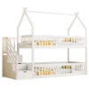 Enfant Redom Lit superpose enfant 90 par 200 cm bois massif avec toit echelle de securite tiroirs lit simple blanc rangement enfants