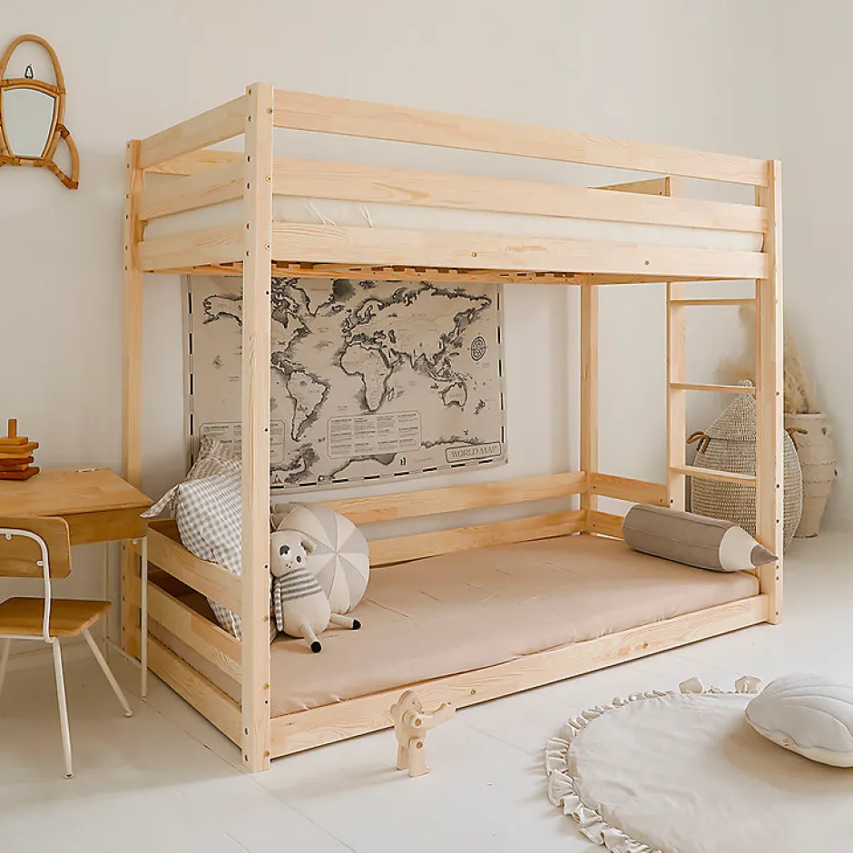 Enfant Petits-Meubles Lit superpose 90x200 au sol sommiers inclus Anaëlle Bois
