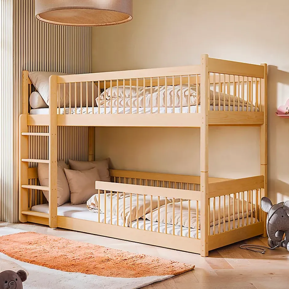 Petits-Meubles Lit superpose 90x200 au sol sommiers inclus Marion Bois New
