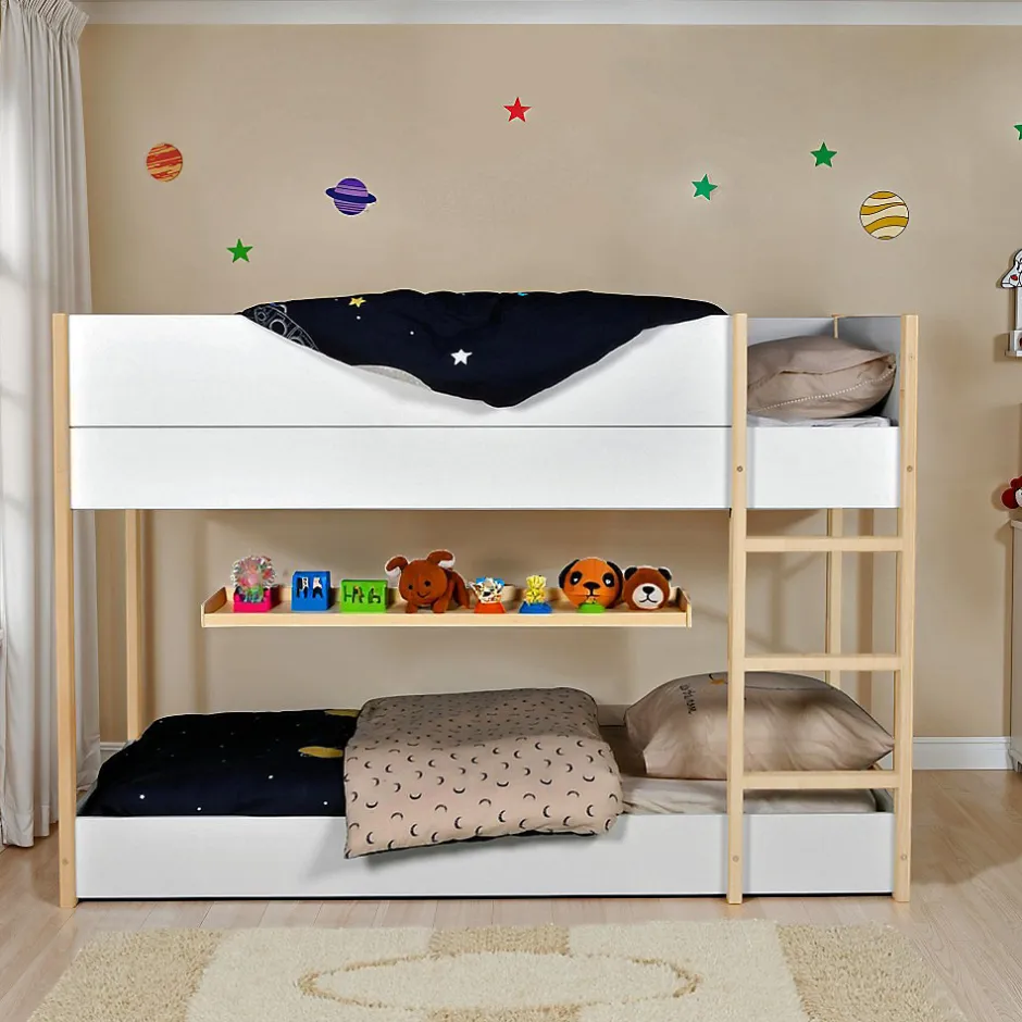 Enfant Weber Industries LIT SUPERPOSE 90x190 BOB + 2 SOMMIERS / Blanc et Bois clair