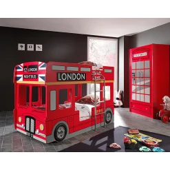 Enfant Petits-Meubles Lit superpose 90x200 Bus Londonien sommier inclus Vipack Car Beds - Rouge