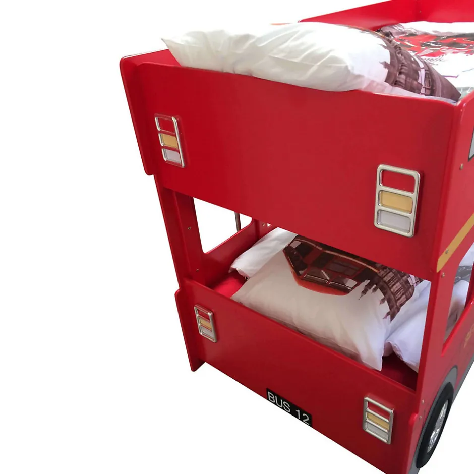 Enfant Petits-Meubles Lit superpose 90x200 Bus Londonien sommier inclus Vipack Car Beds - Rouge