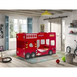 Petits-Meubles Lit superpose 90x200 Camion de pompier sommier inclus Vipack Car Beds - Rouge Sale
