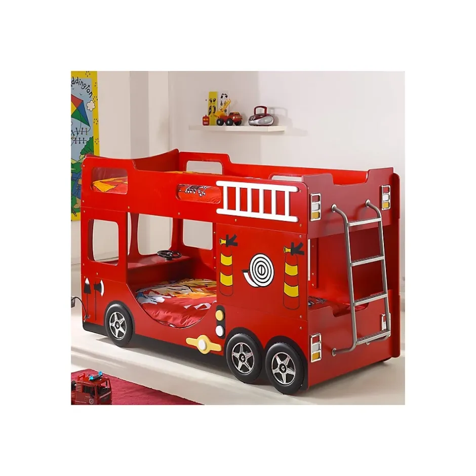 Petits-Meubles Lit superpose 90x200 Camion de pompier sommier inclus Vipack Car Beds - Rouge Sale