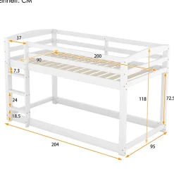 Enfant Aapaas Lit superpose 90x200 cm blanc pour enfants et adolescents avec structure en pin massif facile a assembler
