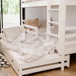 Enfant Petits-Meubles Lit superpose 90x200 sommier lit gigogne et tiroirs inclus Leo Blanc