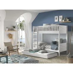 Enfant Petits-Meubles Lit superpose 90x200 sommiers et tiroir inclus Vipack Scott Blanc