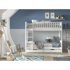 Petits-Meubles Lit superpose 90x200 sommiers et tiroirs inclus Vipack Scott Blanc Online