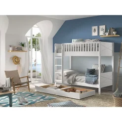 Petits-Meubles Lit superpose 90x200 sommiers et tiroirs inclus Vipack Scott Blanc Online