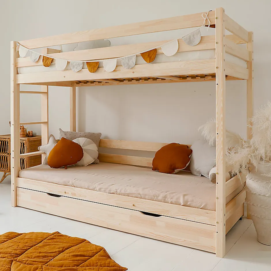 Enfant Petits-Meubles Lit superpose 90x200 sommiers et tiroir inclus Anaëlle Bois