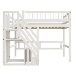 Enfant ProximaX Lit surélevé 90x200 cm bois massif blanc, escalier + armoire intégrée, lit simple pour enfants et ados