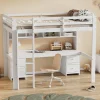 Enfant Fortuna lai Lit surélevé 90x200cm, avec bureau et grand rangement, Blanc