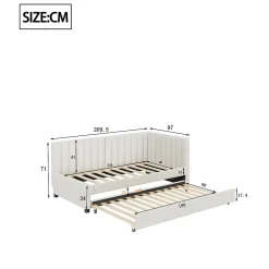 Redom Lit tapissé 90 par 200 cm canapé-lit extensible lit multifonction avec sommier lits invités tissu velours beige Hot