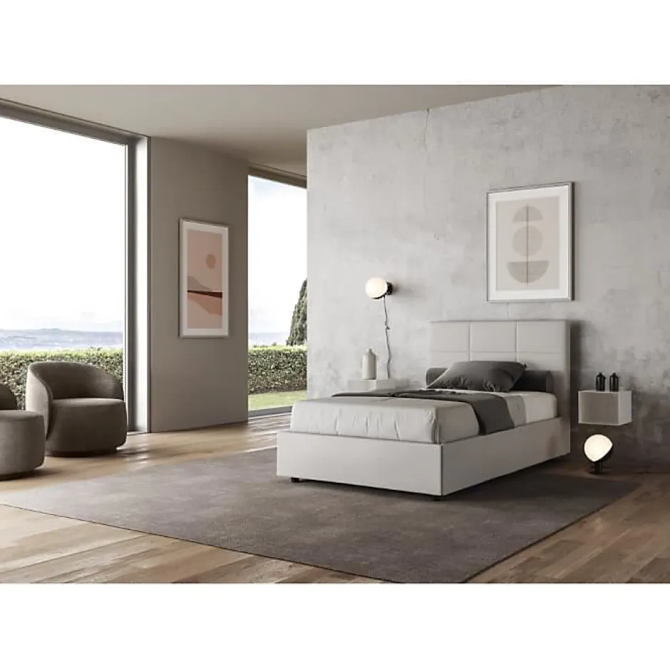 Ityhome Lit tapissé en simili cuir blanc sans sommier Mika 140x210 Sale