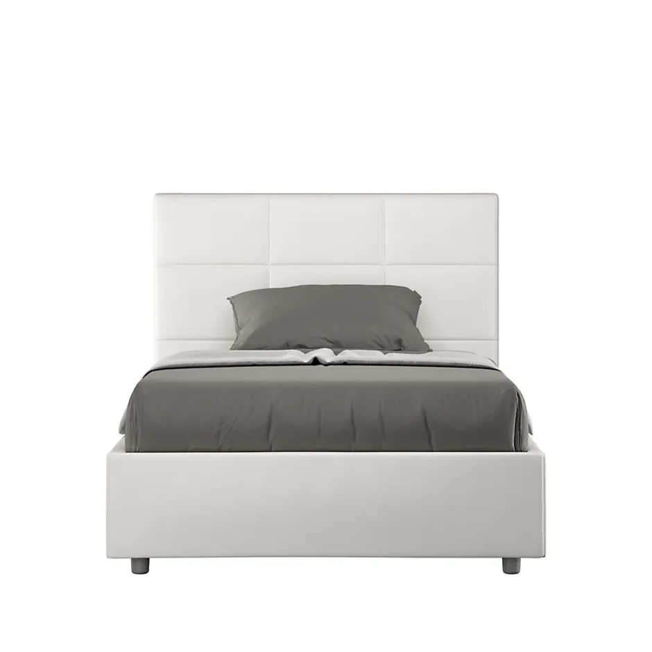 Ityhome Lit tapissé en simili cuir blanc sans sommier Mika 140x210 Sale