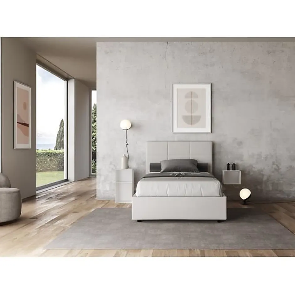 Ityhome Lit tapissé en simili cuir blanc sans sommier Mika 120x200 Sale