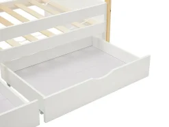 Vente-unique Lit tipi 90 x 190 cm avec tiroirs - Pin et MDF - Coloris : Blanc et naturel - LUANCO