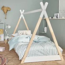 Enfant Sweeek Lit Tipi. pin naturel blanc - sommier à lattes inclus. 90x190cm - Tobias
