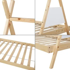 Enfant [En.Casa] Lit tipi pour enfant Siikajoki bois de pin 90 x 200 cm naturel blanc en.casa