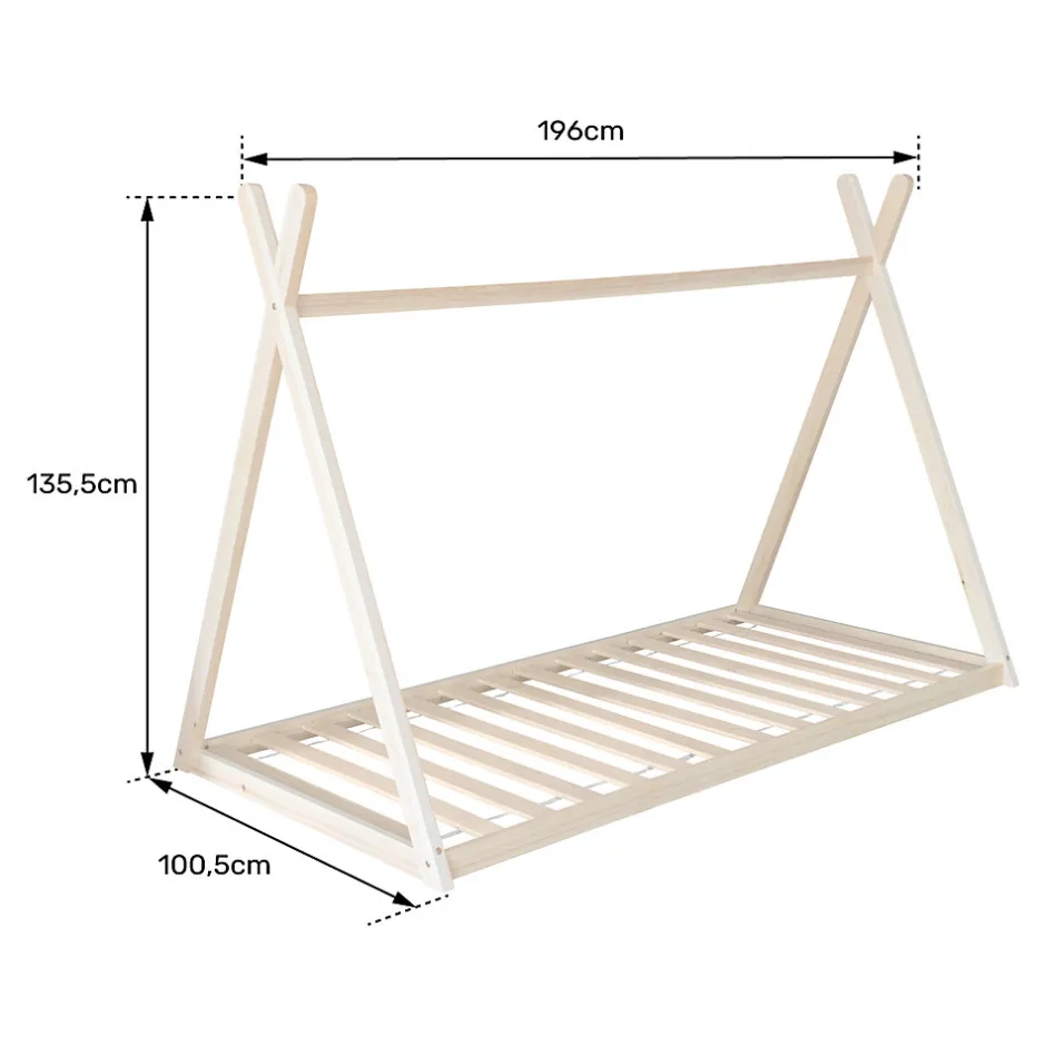 Enfant Happy Garden Lit tipi pour enfant 190x90cm blanc VALENTIN -