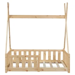[En.Casa] Lit Tipi pour Enfants Helsingborg avec Grille de Sécurité Pin 140 x 70 cm naturel en.casa Outlet