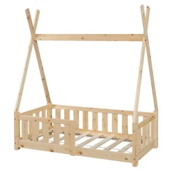 [En.Casa] Lit Tipi pour Enfants Helsingborg avec Grille de Sécurité Pin 140 x 70 cm naturel en.casa Outlet