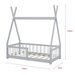 [En.Casa] Lit Tipi pour Enfants Helsingborg avec Grille de Sécurité Pin 140 x 70 cm Gris Clair en.casa Online