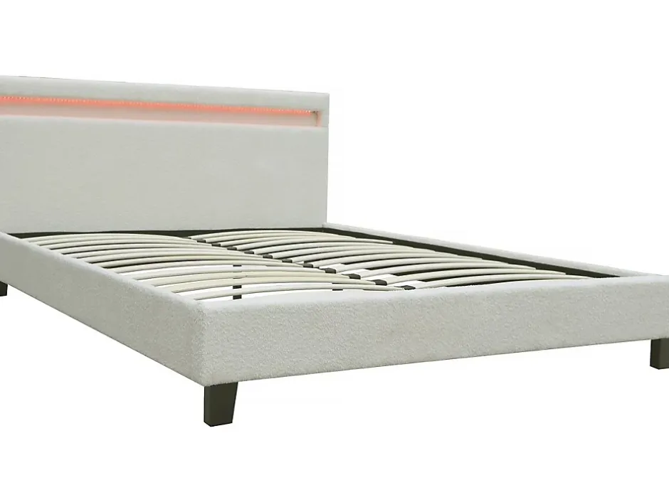 Habitat Et Jardin Lit tissu bouclette avec LED "Maria" 140x190cm Crème
