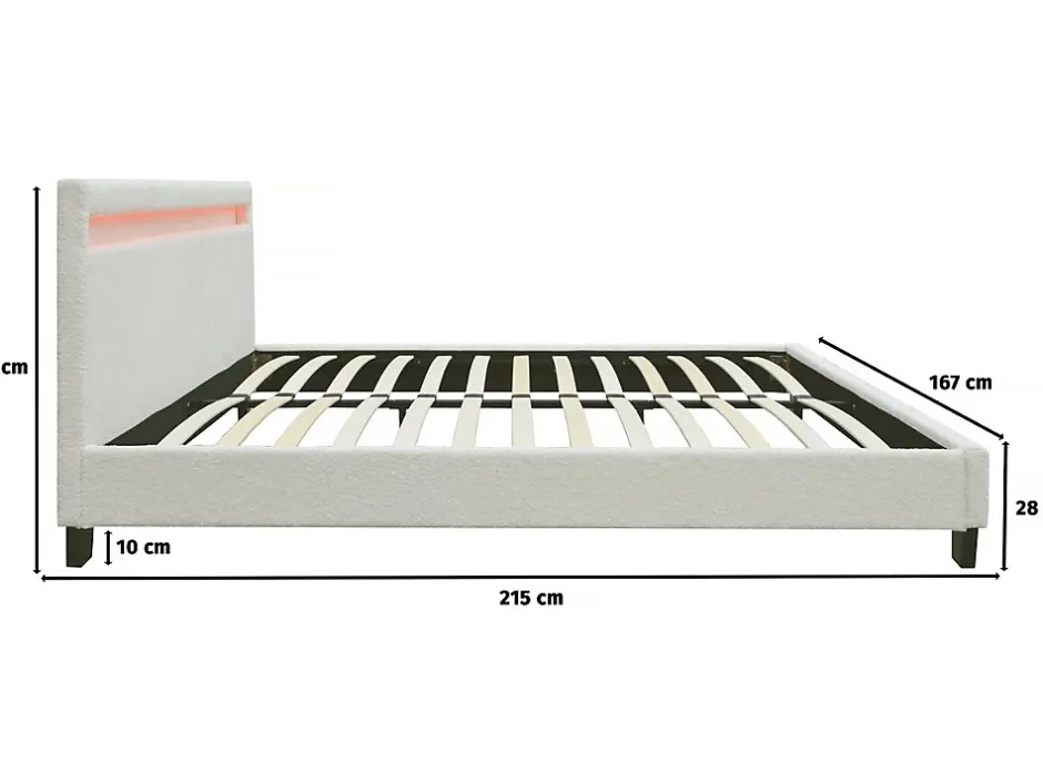Habitat Et Jardin Lit tissu bouclette avec LED "Maria" 140x190cm Crème