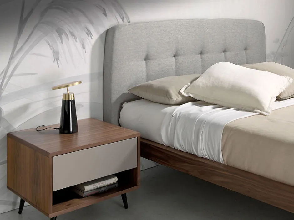Angel Cerda Lit tufté en tissu gris moderne pour chambre à coucher élégante