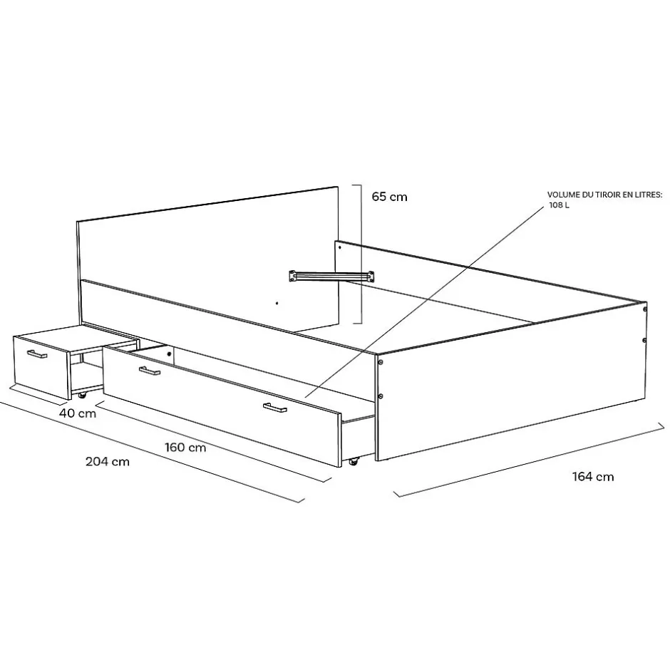 Weber Industries Lit TWIST 160x200 + 1 chevet + 1 tiroir / Blanc