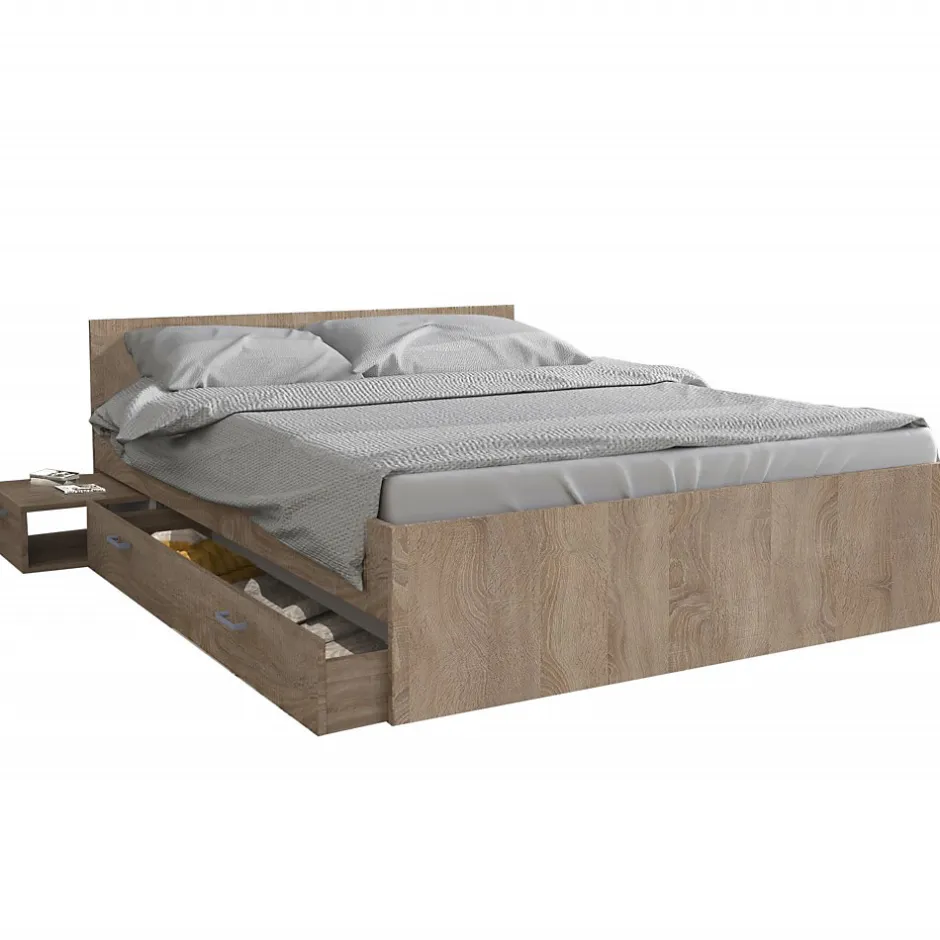 Weber Industries Lit TWIST 140x190+ 1 chevet + 1 tiroir / Décor Chêne Blanchi New