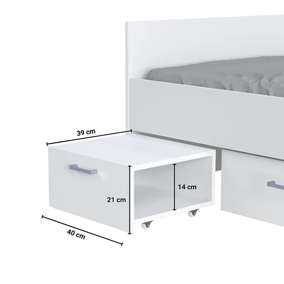 Weber Industries Lit TWIST 90x190 + chevet + tiroir / Blanc