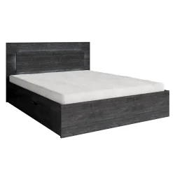Meublorama Lit VELTIS 180x200 cm avec tete de lit LED Coloris frene noir Sommier et matelas non inclus Online