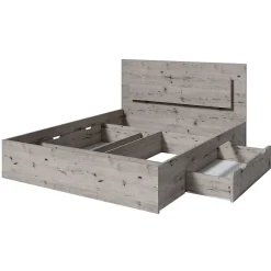 Meublorama Lit VELTIS 160x200 cm avec tete de lit LED Coloris chene Wellington Sommier et matelas non inclus