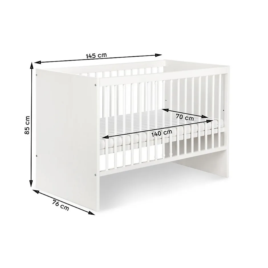 Monmobilierdesign Lit évolutif Bébé Convertible En Lit Enfant Blanc 140x70 Hot