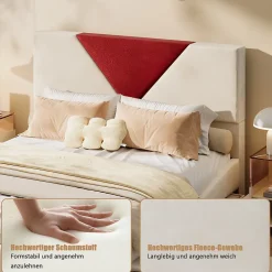 Simple Life Lit 140x190 avec Rangements, Tête de Lit Bicolore Bordeaux, 2 Tiroirs, Design Moderne, Velours, Beige Hot