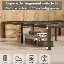Teeno Lit 160x200 avec Sommier, 36 cm Sommier Plateforme Métallique, Cadre de Lit 160 x 200cm pour Rangement sous Le lit