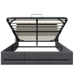 Simple Life Lit 140x190 avec Sommier LED et USB, Lit Coffre avec Rangement et Tete de Lit, lit 2 persons de Rangement Hydraulique, Gris