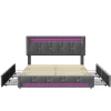 Fortuna lai Lit 160x200 avec Sommier LED et USB,Lit capitonné avec 4 tiroirs et Grand Rangement Lit,Gris Hot