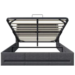 Simple Life Lit 140x190 avec sommier LED et USB, lit coffre avec tête de lit, gris Online