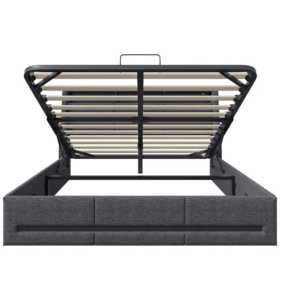 Simple Life Lit 140x190 avec Sommier LED et USB, Lit Coffre avec Rangement et Tete de Lit, Gris