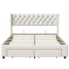 Fortuna lai Lit 160x200 avec Sommier, Lit Coffre avec 2 Tiroirs et Hydraulique Rangement, Lits Double Rembourré en Velours,Beige
