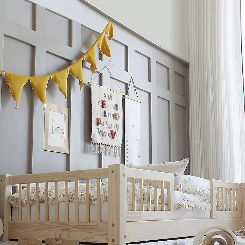 Petits-Meubles Lit 90x190 barrières et sommier inclus pieds 1 cm Adèle Bois Discount