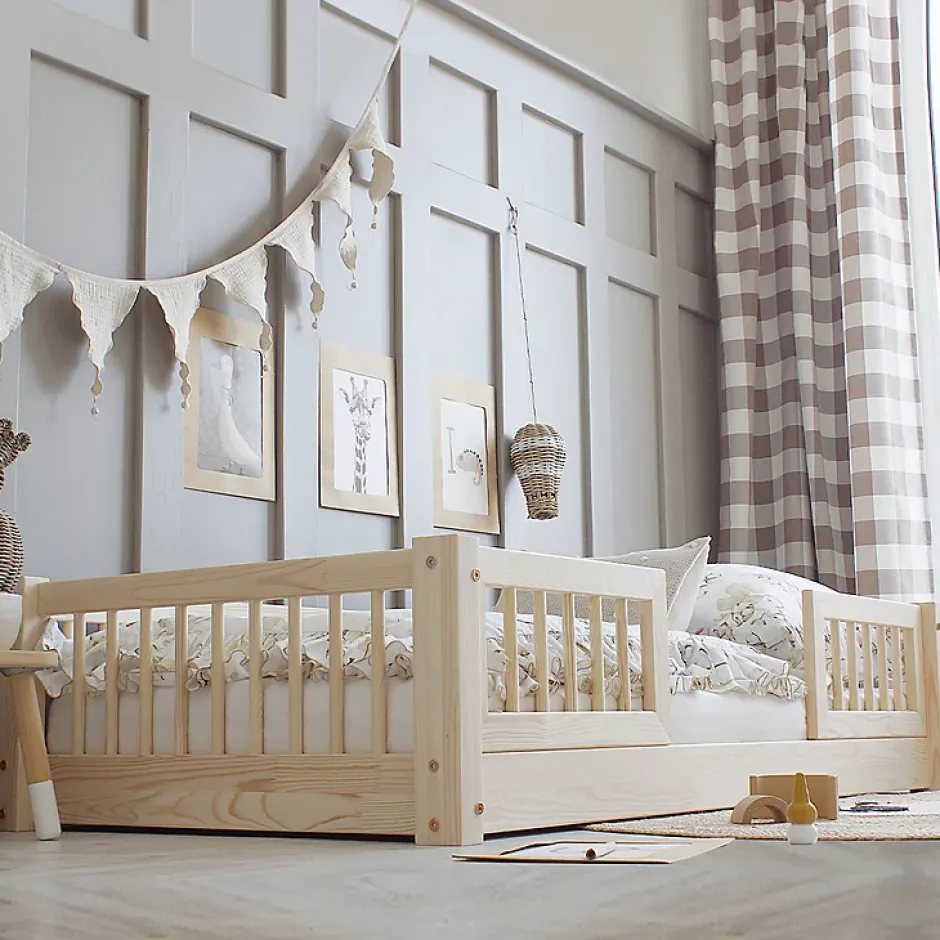 Petits-Meubles Lit 90x190 barrières et sommier inclus pieds 1 cm Adèle Bois Discount