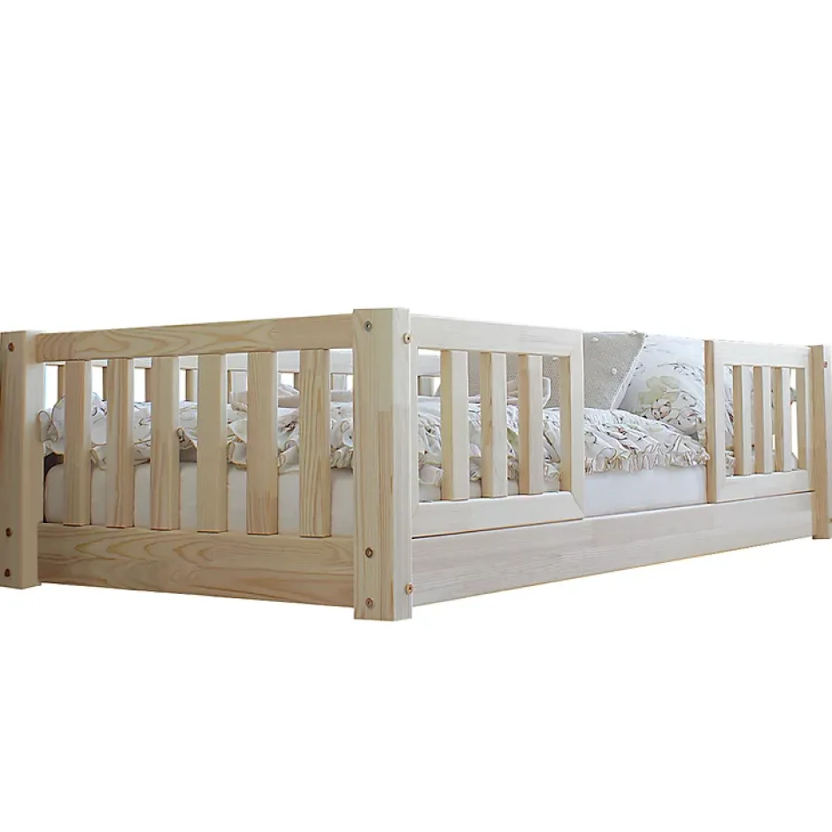 Petits-Meubles Lit 90x190 barrières et sommier inclus pieds 1 cm Agnès Bois Hot