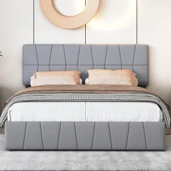 Simple Life Lit 160x200, Cadre De Lit Avec Tête De Lit Capitonnée Réglable En Hauteur, 4 Tiroirs, Gris Hot
